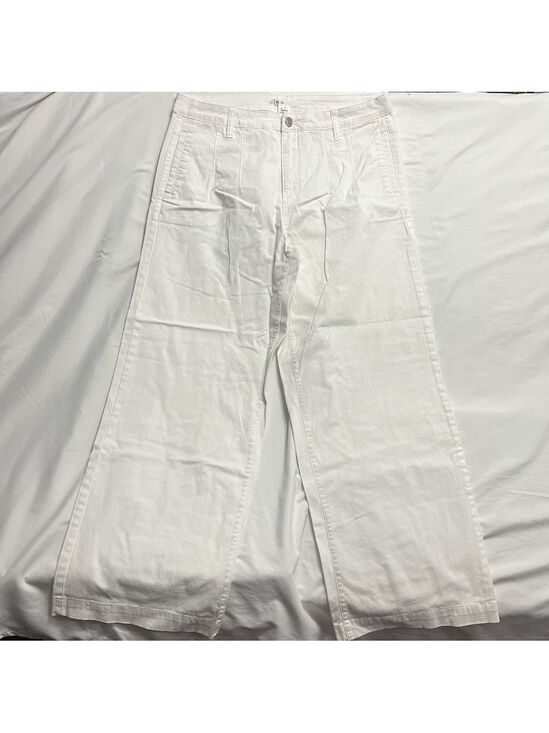 cleo Pants - Cleo White Wide Leg Trouser Pants | Size 12 | High Rise Stretch Cotton